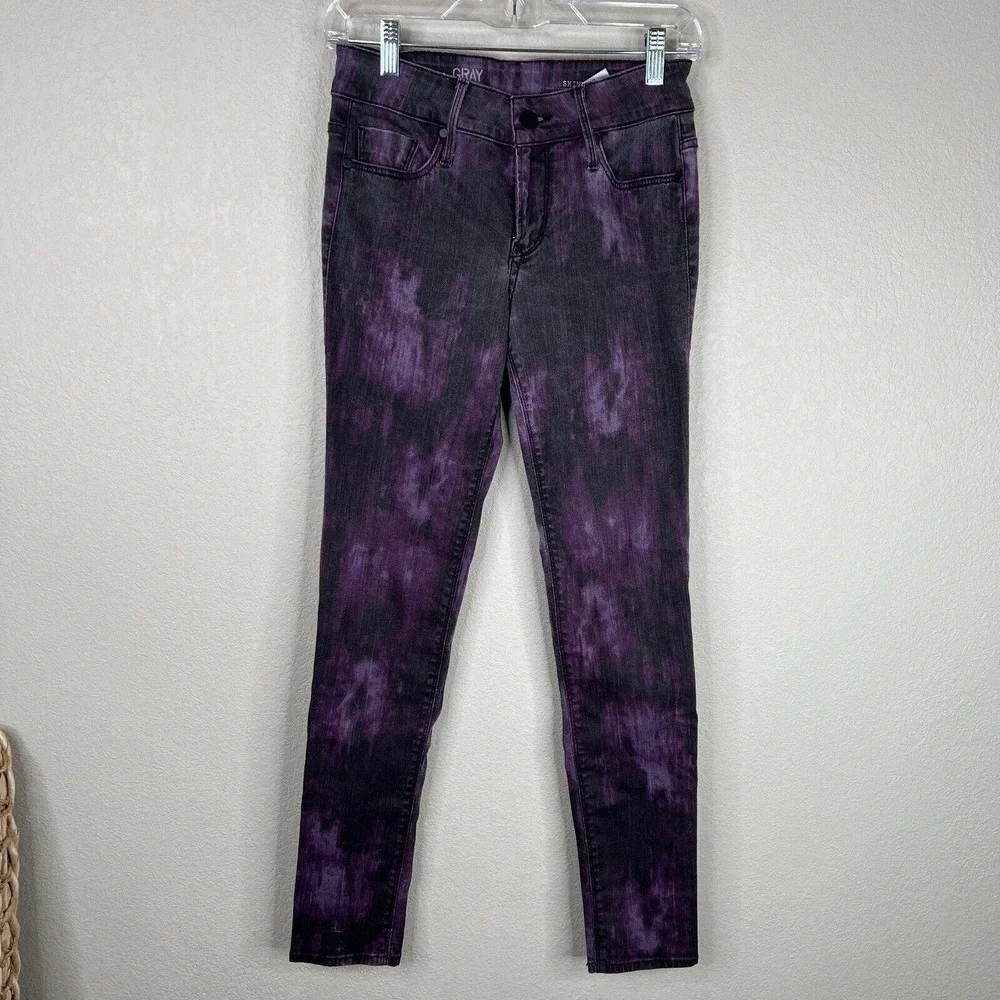 Gray Saks‎ Fifth Avenue Skinny Jeans Actual 26W Ikat Plum Mid Rise Denim